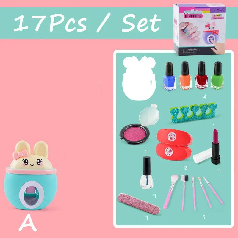 17Pcs/Set DIY Nail Printer Manicure Makeup Toys Kids Nail Art Kit Pretend Play Toys Set Gift for Girls Toys Nail Stamper Set
