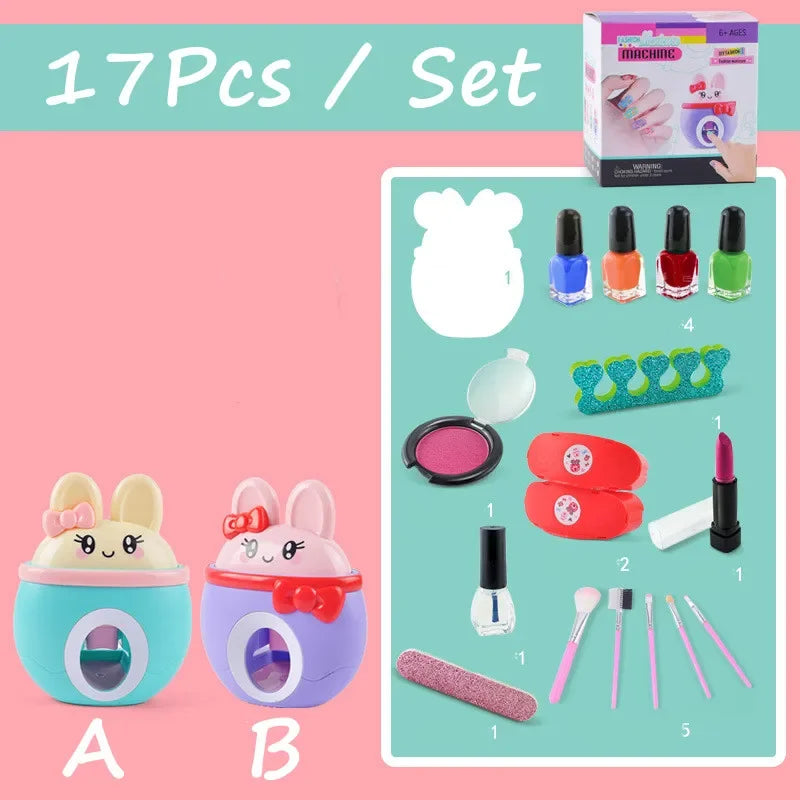 17Pcs/Set DIY Nail Printer Manicure Makeup Toys Kids Nail Art Kit Pretend Play Toys Set Gift for Girls Toys Nail Stamper Set