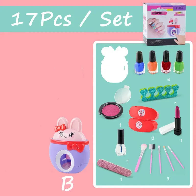17Pcs/Set DIY Nail Printer Manicure Makeup Toys Kids Nail Art Kit Pretend Play Toys Set Gift for Girls Toys Nail Stamper Set