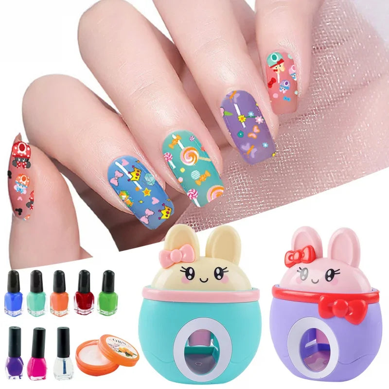 17Pcs/Set DIY Nail Printer Manicure Makeup Toys Kids Nail Art Kit Pretend Play Toys Set Gift for Girls Toys Nail Stamper Set