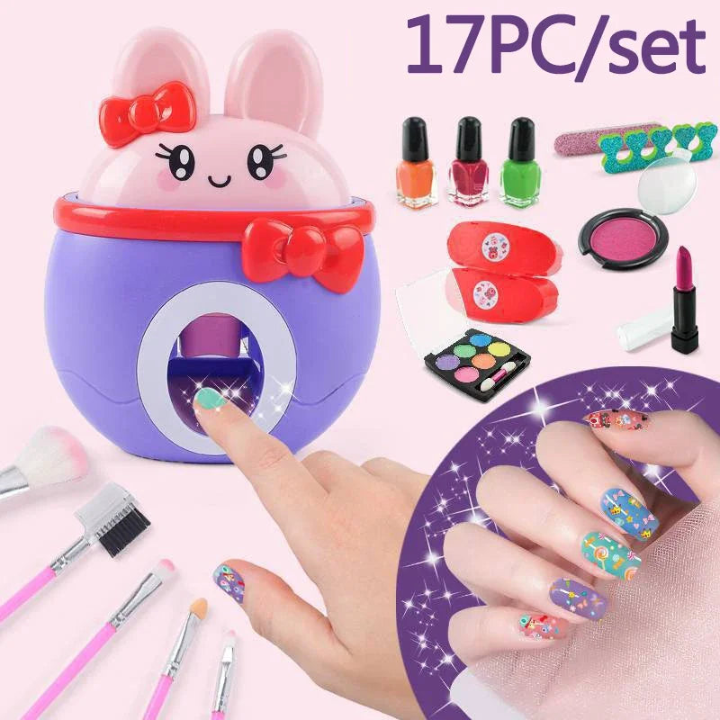 17Pcs/Set DIY Nail Printer Manicure Makeup Toys Kids Nail Art Kit Pretend Play Toys Set Gift for Girls Toys Nail Stamper Set