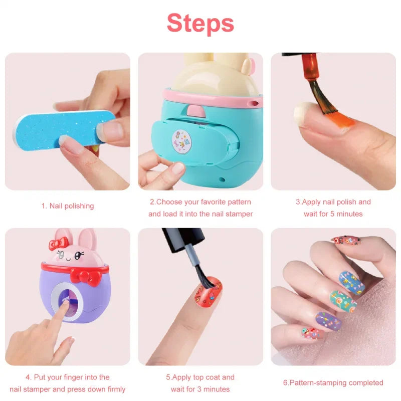 17Pcs/Set DIY Nail Printer Manicure Makeup Toys Kids Nail Art Kit Pretend Play Toys Set Gift for Girls Toys Nail Stamper Set